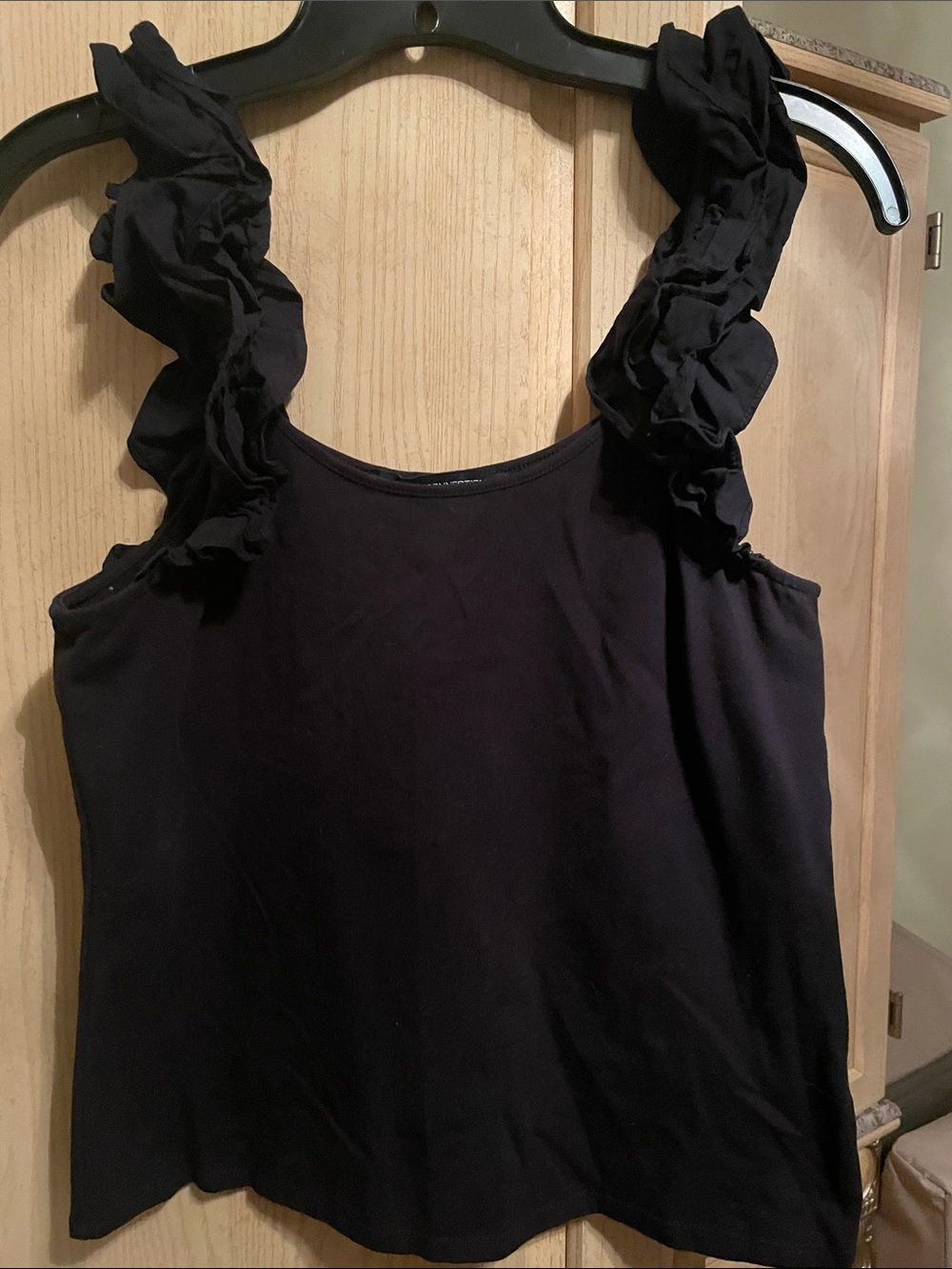 French Connection Women’s Black Ruffle Strap Tank Top